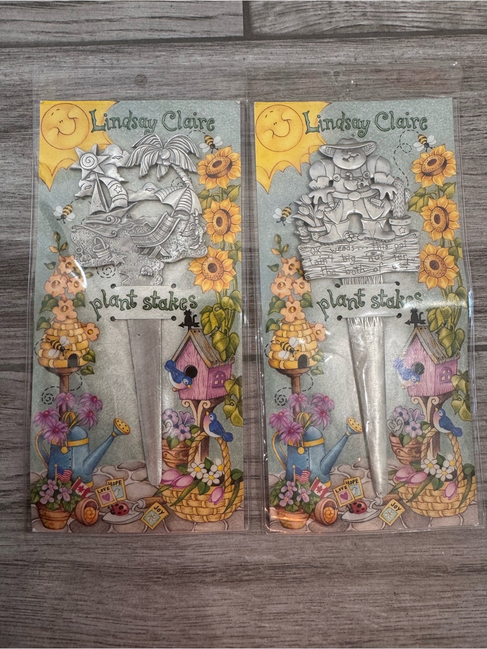 Vintage Lindsay Claire Fine Pewter Plant Stakes Earth-ly Delights Set of 2 NEW